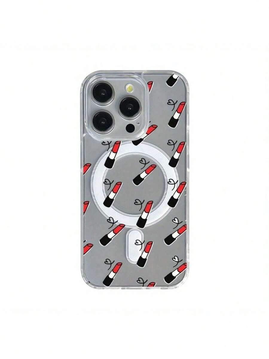 New Arrval Lpstck Pattern Phone Wth Rng Stand Holder Phone 13 Pro - Mult-Functonal Protectve CoverTransparent Magnetc Moble Phone Phone Phone17 17pro 17prmax - Clear - View 1