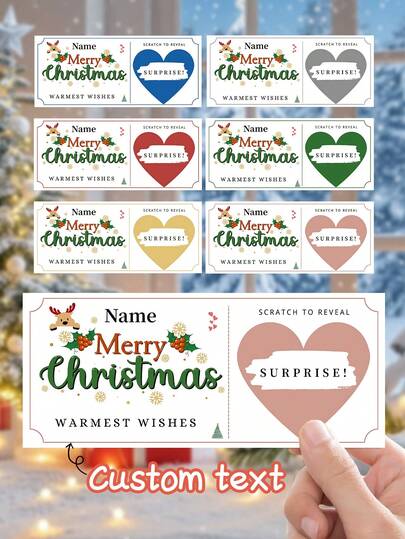 1 phiếu cào quà Giáng sinh tùy chỉnh cá nhân hóa, thẻ vé bất ngờ tùy chỉnh, thẻ cào quà Giáng sinh đặc biệt, thẻ thông báo chuyến đi hoặc ngày bất ngờ, thiệp chúc mừng ngày lễ cá nhân hóa, trò chơi Giáng sinh vui nhộn cho các cặp đôi bạn bè gia đình, thẻ tiết lộ tin nhắn bí mật độc đáo, quà tặng Giáng sinh lãng mạn cho chồng vợ bạn trai bạn gái, ghi chú cào tùy chỉnh lễ hội cho lễ kỷ niệm tiệc Giáng sinh, quà tặng cá nhân hóa, quà tặng Giáng sinh