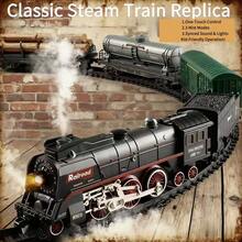 1 Set ca. 80cm Vintage Dampflokomotive Spielzeug, Farbschema schwarz & rot + mehrere Waggon-Kombinationen, manuelles Umschalten + seitliche Verschlüsse, Nebelbeleuchtung & Soundeffekte, USB aufladbar, anschließbare Personen-/Fracht-/Öltank-/Kohle-/Holzwaggons, Lernspielzeug für Jungen ab 6 Jahren, geeignet als Weihnachts-/Geburtstags-/Halloween-/Erntedankfest-Geschenk - Verschiedenfarbig - Übersicht 3