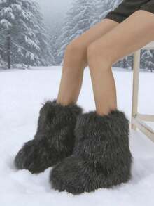 New Winter Style Black Faux Fur Ankle Boots. Made With Specially Selected Extra-Long Plush For A Fluffy And Stylish Look. The Matte Finish And Silky Touch Are Perfectly Blended. The Ankle-Length Design Precisely Flatters The Ankle Line, While The Rounded Toe Relieves Pressure On The Feet. The Densely Packed Plush Lining Provides Warmth, And The Slightly Wider Boot Shaft Accentuates The Slender Ankle Curve. Classic Black With Gold Accents. Suitable For Everyday Wear, Parties, And Dates. The Fluffy Plush Is Lightweight And Not Bulky, Creating A Y2K Millennial Chic Look. Dynamic Beauty With Every Step.