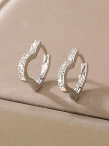 1 Pair Fashionable Copper Cubic Zirconia Geometric Square & Heart Shaped Hoop Earrings, Petite & Versatile, Gift For Her - Multicolor - View 8