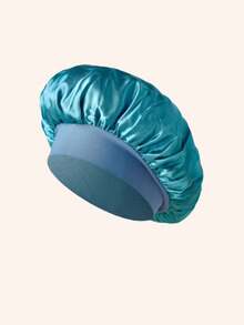 1pc Smooth Satin Wide Band High Elasticity Sleep Cap For Women, Hair Protection Cap, Suitable For Women With Thin Hair And Not Too Long Hair - Teal Blue - View 21