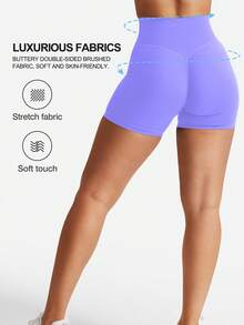 YEOREO Women's Biker Shorts 4.5" Workout Gym Shorts Craze High Waist Tummy Control Hidden Scrunch Running Yoga Shorts - 長春花紫 - 查看 3