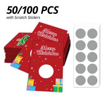 50/100pcs Blank Scratch Cards, Red Blank Prize Cards, 9x5.4cm/3.5x2.1in, Fun Christmas Party Supplies, DIY Raffle Props, Home Reward Props Christmas Party Favors, Suitable For Online Stores, Christmas Parties, Christmas Gifts, Store Christmas Events