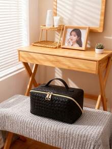 1个女士奢华高端化妆包，防水PU皮革洗漱包，便携式化妆品收纳包，大容量旅行配件包，大容量便携式旅行化妆包，时尚眼镜收纳袋，情人节、伴娘、旅行必备的理想礼物 - 彩色 - 查看 7