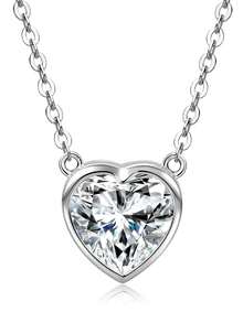 XUJIA 1pc 2 Carat Moissanite Heart Pendant Necklace, 925 Sterling Silver, D Color, VVS1 Clarity, 8x8mm Heart Shaped Moissanite Necklace, 925 Silver Jewelry For Women, Engagement, Wedding Anniversary, Birthday, Christmas Gift