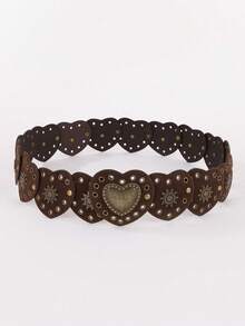Hershine 1 pezzo Cintura stile boho western cowboy/cowgirl country punk, fibbia a fiore cava ovale con patchwork per donna, accessorio da abito boho con decorazione in bronzo anticato - Marrone 1 - Visualizzare 3