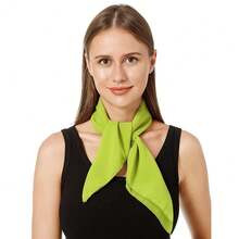 Lastclream Chiffon Square Neck Scarves For Women Handkerchief Retro Satin Ribbon Scarf For Hair Wrapping 23.6inch 26inch,26inchChiffon-Green - 26吋雪紡-綠色 - 查看 4