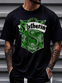 Warner Bros Slytherin House T-Shirt Harry Potter Fan Apparel Green Snake Shield Design Unisex Casual Shirt For Men And Women Wizard Theme Clothing Hogwarts Inspired Gift For Fans Of The Series,220g - màu đen - Xem 1