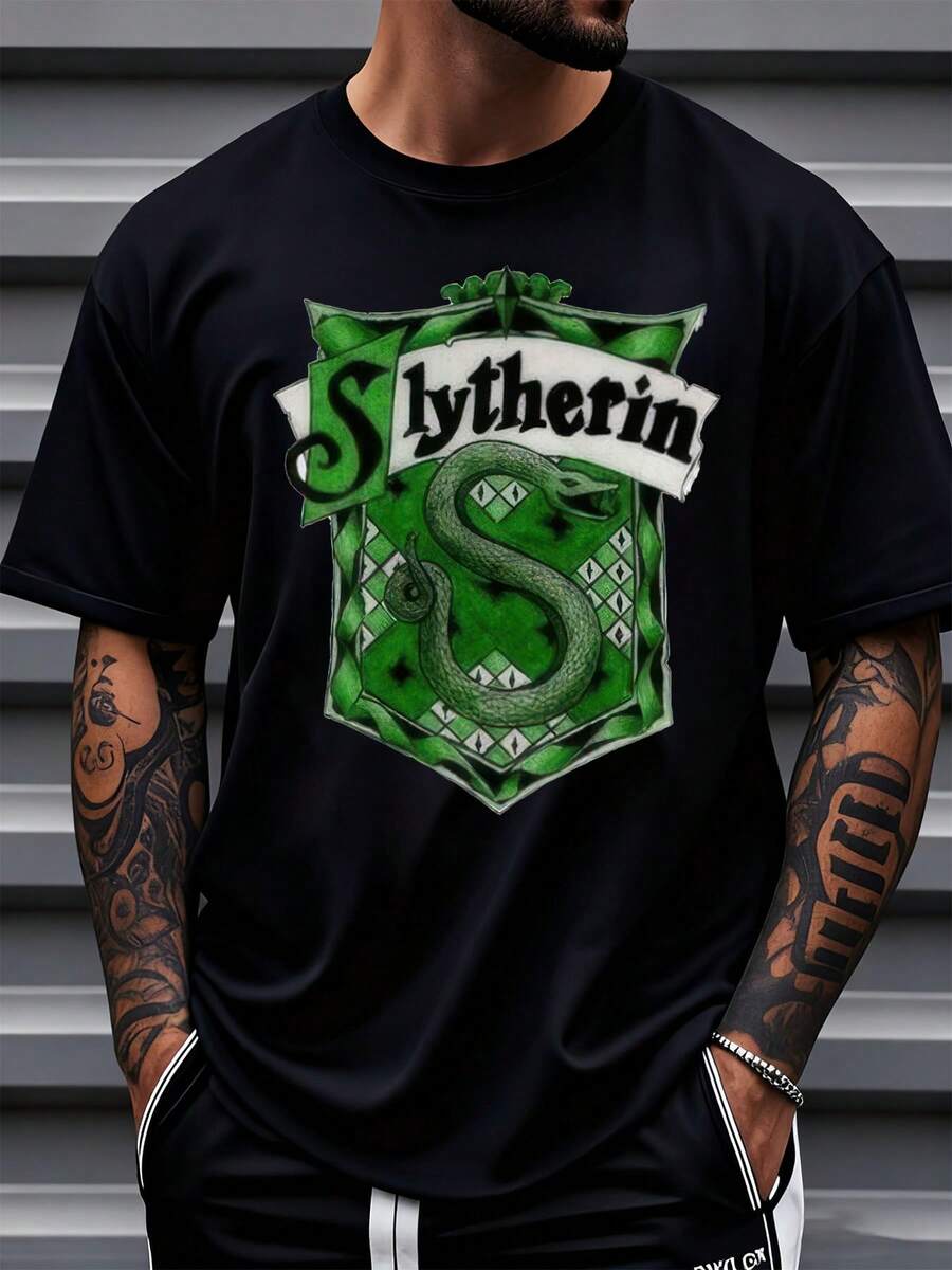 Warner Bros Slytherin House T-Shirt Harry Potter Fan Apparel Green Snake Shield Design Unisex Casual Shirt For Men And Women Wizard Theme Clothing Hogwarts Inspired Gift For Fans Of The Series,220g - màu đen - Xem 1