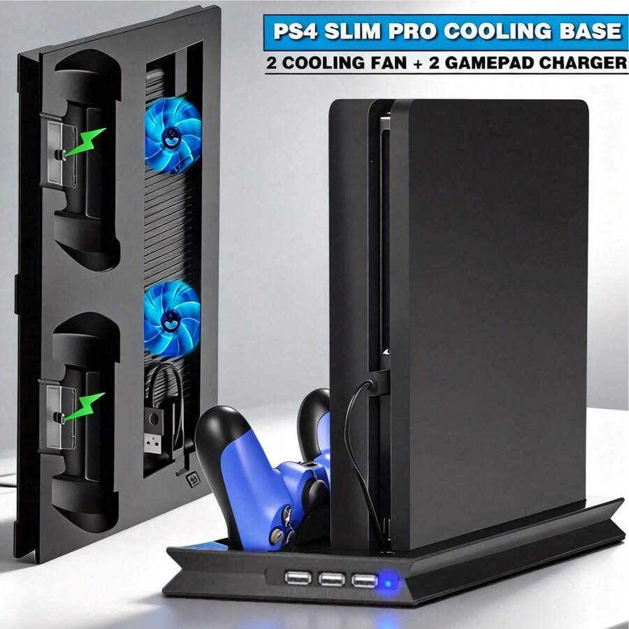 适用于 PlayStation 4 Slim/Pro 的垂直散热支架散热器、带双摇杆的 USB 供电充电底座以及 PlayStation 4 Slim Pro 的 3 端口扩展坞。 - 彩色 - 查看 1