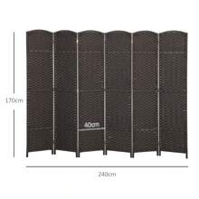HOMCOM 6-Piece Room Divider, Foldable Privacy Screen, Privacy Wall For Living Room, Bedroom, Home Office, Brown - 1 - View 3