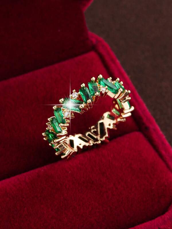 1 قطعة خاتم موضة مزين بالزركونيا المكعبة بتصميم هندسي غير متماثل للنساء