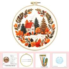 11CT Embroidery Kit With Various Patterns Like Mushrooms And Pine Trees, Includes Embroidery Hoop, Threads, Needles, Suitable For Beginners, Forest & Plant Themed Home Decor Embroidery