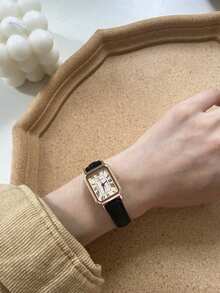 Retro Square Ladies' Watch With Roman Numerals, Crocodile Leather Strap With Multiple Colors To Choose From, Light Luxury Vintage Style Quartz Wristwatch, Accessory With A Unique Design Sense, 3pcs/Set - Multicolor - View 5