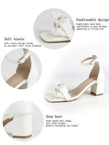 Women's Lace 3D Floral Chunky Heel Open Toe Sandals, Elegant Bridal Style, White Leather Mid-Heel Shoes - White - View 10
