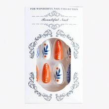 Exquisite And Fashionable New Design Wear Nail Encounter Bright Summer Fingertips Orange And Blue Romantic Nail Art 24 Pieces - 果凍膠款 - 查看 4