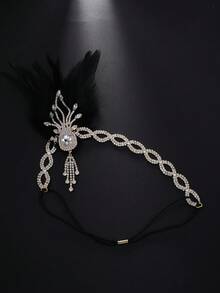 1 Peça Tiara de Penas Retrô dos Anos 1920, Adequada para Garotas Flapper, Noivas e Outras Ocasiões, Também Pode Ser Usada como Cocar de Penas, Acessório de Cabelo, Corrente de Cabelo ou Decoração de Cabelo, Acessórios de Cabelo para Mulheres - Dourado - Visão 3