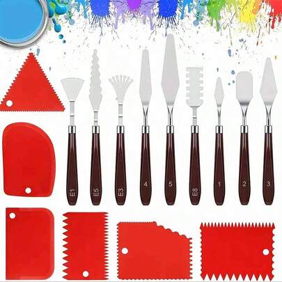 23/15-Piece Paintbrush Set For Acrylic Painting, Palette Knife For Acrylic Painting, 9 Pieces Of Stainless Steel Painting Knives And 6 Pieces Of Plastic Toothed Paintbrushes For Texture Paste, Watercolor, Oil Painting, And Watercolor Powder. Stainless Steel Oil Painting Scraper Set, Professional Palette Knife, Suitable For Acrylic, Oil Painting And Canvas Painting, Very Suitable For Artists.