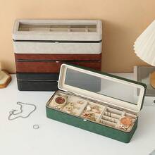 5格绿色皮革手表盒，男女通用珠宝收纳盒，带玻璃盖和安全锁，高档手表展示盒，旅行手表收纳盒