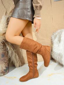 Damskie, proste, jednokolorowe, codzienne buty do połowy łydki na jesień i zimę, odpowiednie na imprezę, na każdą porę roku, na zewnątrz, modne, w stylu retro