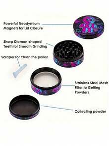便携式四层香料研磨器 - 锌合金切碎器，装饰性金属研磨器，酷炫紫色布娃娃造型，多功能吸烟配件，带磁性盖和微米筛网，盐和胡椒研磨器，配件，研磨器，理想的生日礼物，厨房用品，圣诞装饰，圣诞礼物 - 彩色 - 查看 4