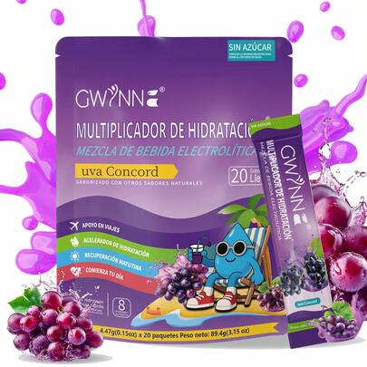  Gwynne Multiplicador De Hidratacion Mezcla De Bebida Electrolitica,supercalm Nutricional Bebidas Mixtas En Polvo Con Sodio ,vitamina C Y B12,sabor A Uva 20 Unidade