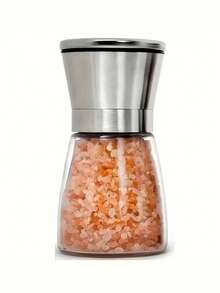 1个手动胡椒研磨器，不锈钢和玻璃材质 - 适用于盐和胡椒粒，研磨粗细可调，无需用电，方便实用的厨房工具，适用于派对、婚礼、圣诞节、万圣节、母亲节、家庭聚会、宿舍、办公室、公司、户外、厨房、浴室、家庭、学校、学生、露营、旅行等场合。