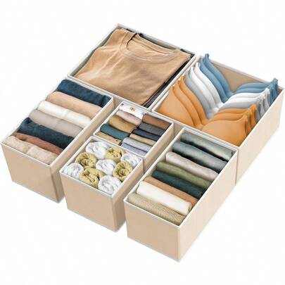 Set Of 6 Drawer Organiser Storage Bin For Clothing Underwear And Bra Beige