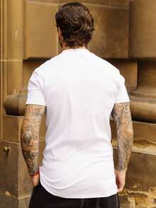 Slim Fit Ribbed T-Shirt, Black Circle Style, American Streetwear Fitted, Ribbed Knit - trắng - Xem 5