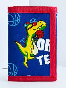 3-Fold Wallet, Cartoon Car And Dinosaur Printed, Durable Polyester Material With Zipper Pocket And Key Ring, Suitable For Daily Coin Purse - Multicolor - View 15