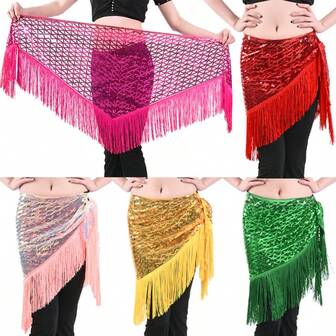 Belly Dance Hip Scarf With Sequins Fringe, Bellydancing Waist Chain Accessory For Women, Oriental Dance Costume, Sexy For Performance, Party