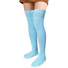 Women Thigh High Socks Extra Long Cotton Knit Warm Thick Tall Long Boot Stockings Leg Warmers,28126062 - 藍色 - 查看 5