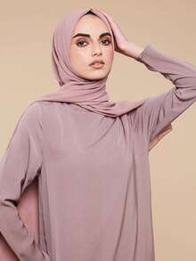 1件装女士纯色珍珠雪纺柔软头巾，休闲阿拉伯保守素色头巾，适合中东日常佩戴、海滩度假等场合 - 粉色 - 查看 3