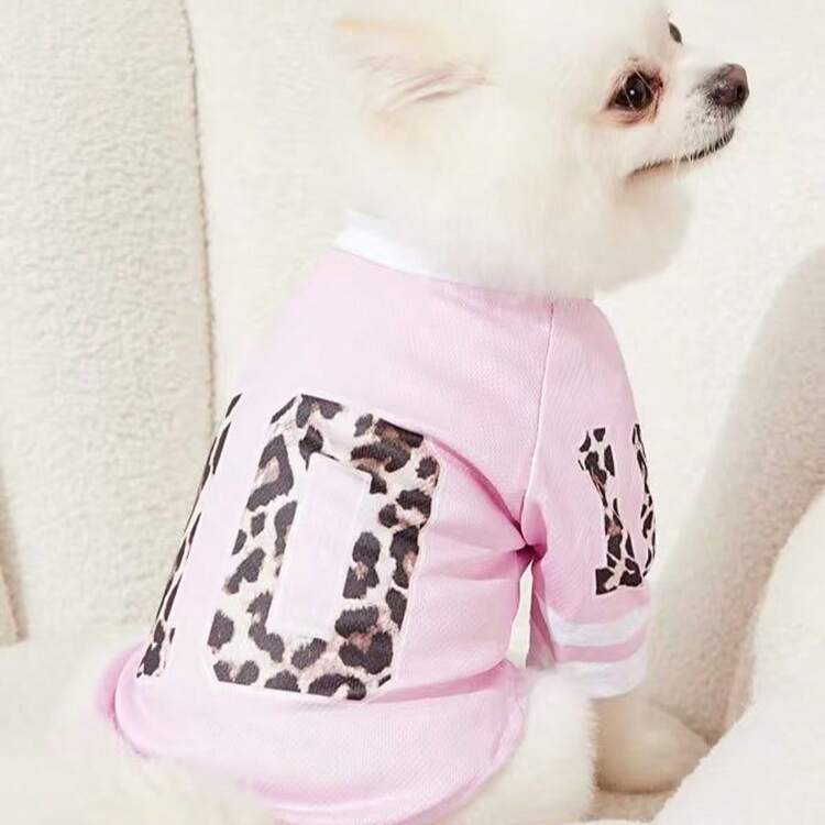 Áo thun in họa tiết da báo thời trang size 10 cho thú cưng, thoáng khí và thoải mái. - Màu Hồng baby - Xem 11