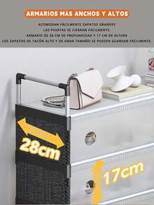 Estante Multicapa para Zapatos 2 Filas 5 Niveles - Divisores Extraíbles, Panel Central Abatible, Puerta Plegable 180°, Marco Metálico Resistente, Reposabrazos Redondeados. Ahorra Espacio y Organiza Botas/Calzado Fácilmente (82x27x90cm) - Negro - Ver 7