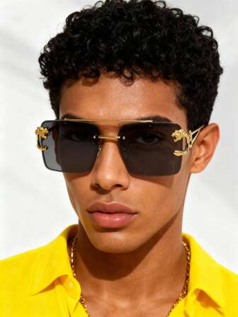 1pc Square Frameless Metal Fashion Glasses, Classic Retro Casual Versatile Men's Fashion Glasses Suitable For Daily Wear