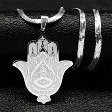 Hamsa Fatima's Hand Turkish Eye Lotus Stainless Steel Necklace For Women Men Gold Color Egypt Amulet Islam Chain Arabic Jewelry - Necklace - View 3