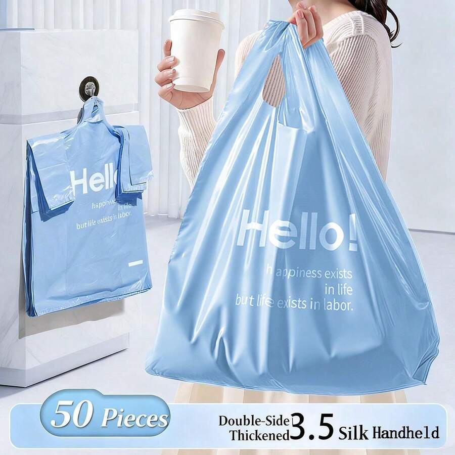 50pcs Garbage Bags, Printed Vest Plastic Bags, Thick & Tear-Resistant, Large Apron Style Plastic Bags, Multi-Purpose For Kitchen And Home - Multicolor - View 1