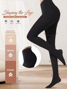 10-15 MmHg Mild Compression Opaque Closed Toe Pantyhose Women, Warm & Slimming High Waist Design (Recommend Sizing Up), Comfortable - 黑色 - 查看 1