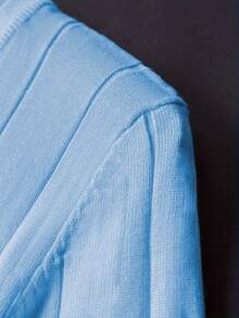 ALTZTAR Men's Thin Solid Color Short Sleeve Knit Vertical Striped Crew Neck Top - Baby Blue - View 9