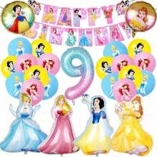 42pcs Princess Birthday Party Decoration Set Combination Princess Aluminum Film Balloon Banner Flag Set - Multicolor - View 2