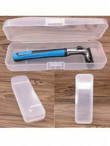 1pc Plastic Shaver Case, Portable Travel Razor Holder Box, Universal Shaving Razor Storage Container With Flip Cover - Transparent - View 1