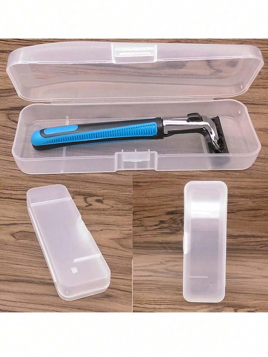 1pc Plastic Shaver Case, Portable Travel Razor Holder Box, Universal Shaving Razor Storage Container With Flip Cover - Transparent - View 1