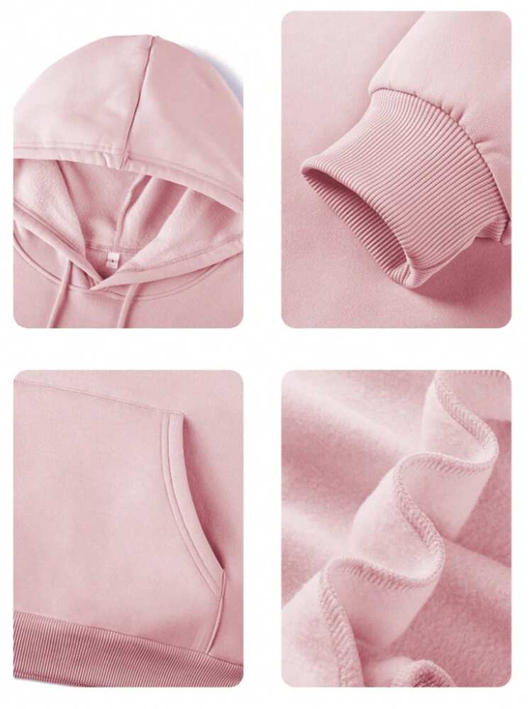 Women's Fashionable Autumn/Winter Hooded Pullover Sweatshirt, Soft & Comfortable Thermal Lined Casual Top. Women's Leisure Thermal Lined Sweatshirt With Collegiate Style Graphic Print, Radiating Youthful Vitality. Suitable For Running, Lounging, Gatherings, Parties, Etc. Provides Warmth In Autumn/Winter, Suitable For Activities Like Running And Exercising. Oversized Thick Hooded Sweatshirt For Women, Fits Street Style And Outdoor Wear, Suitable For Autumn/Winter. Pink - Pink - View 3