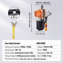 Polipasto eléctrico de cadena , capacidad de 2200 lbs/1 tonelada, altura de elevación de 10 pies, velocidad de 10 pies/min, 120 V, grúa aérea monofásica con cadena G100, control remoto con cable de 10 pies para garaje, tienda, hotel, hogar - 10 pasteles - Ver 7