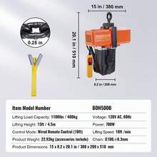 Polipasto eléctrico de cadena , capacidad de carga de 1100 libras, altura de elevación de 15 pies, velocidad de 10 pies/min, 120 V, grúa aérea monofásica con cadena G100, control remoto con cable de 10 pies para garaje, tienda, hotel, hogar - 15 pasteles - Ver 7