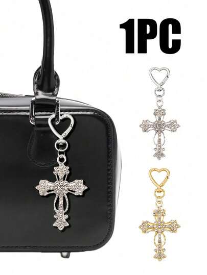 This Christian-Themed Keychain Features A Diamond-Studded Cross, Available In Gold And Silver. It Can Be Used As A Decorative Accessory For Wallets, Backpacks, Or Headphone Cases, And Can Also Be Used To Decorate Suitcases, Cars, And Other Items. With Its Elegant And Romantic Design, This Keychain Makes An Ideal Gift For Women,Christmas, Valentine's Day