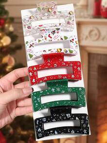 4/5/6 chiếc kẹp tóc thiết kế Giáng sinh và năm mới cho nữ, họa tiết cây thông Noel màu đỏ, trắng, đen và bông tuyết, phụ kiện tóc phong cách ngày lễ, kẹp tóc lớn, độ bám chắc, thích hợp cho tiệc Giáng sinh, trang phục hẹn hò, kẹp tóc thời trang giữ ấm mùa đông thanh lịch - Nhiều màu-B - Xem 11