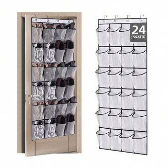 Over The Door Shoe Organizer With 24 Breathable Mesh Pockets - Hangs On Closets For Shoes, Accessories,Back To School Organizer For Dorm Room College Classroom Storage